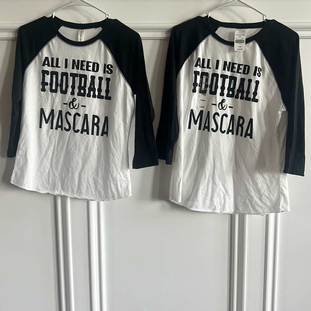 COPY - New All I need is Football mascara shirt black white small raglan